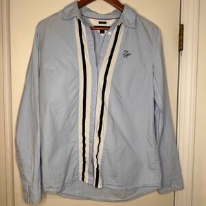 Tommy Hilfiger Womens Button Down Shirt Light Blue Stripe Detail Medium